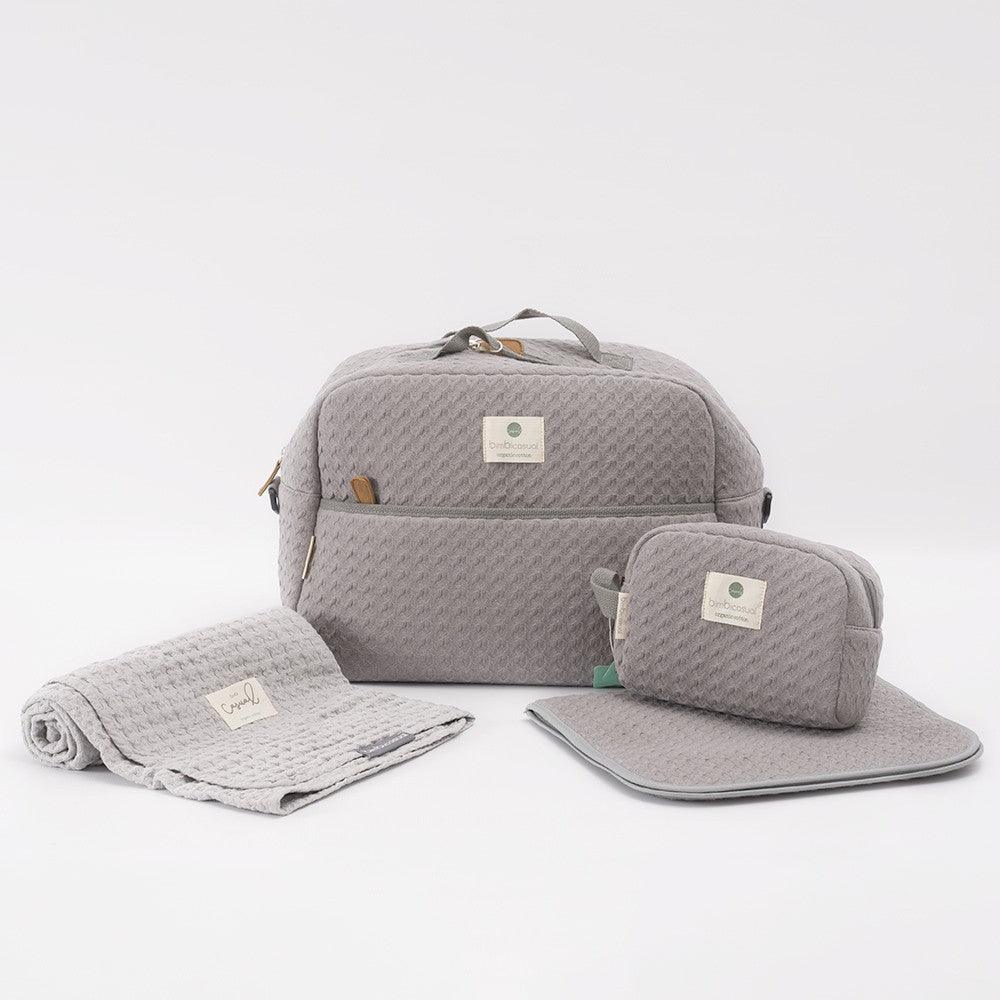 Lote Bolso Maternidad Completo 4 Piezas Crochet Gris Bimbi Casual - Imagen 2