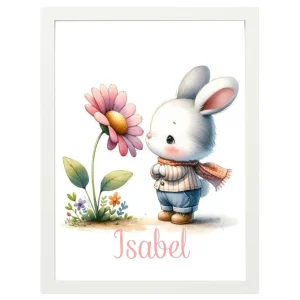 Cuadro Infantil Decorativo Conejito y flor