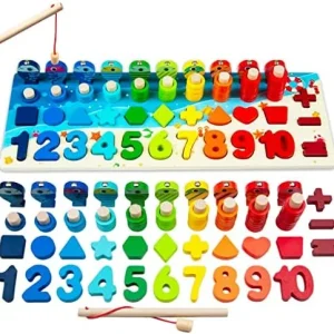Faerly® Montessori Juguete magnético Juego de Pesca – Rompecabezas de Madera Peces Juguetes educativos Juguetes Madera Habilidades motoras Juguetes para niños de 2 3 4 5 6 años Rompecabezas arcoíris