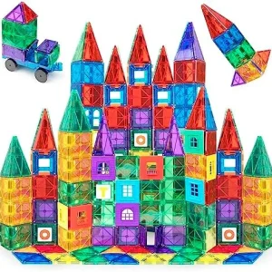 Playmags – Juego de Baldosas Magnéticas para Construcción de 150 Piezas, Bloques de Construcción Magnéticos Transparentes en 3D, Imaginación Creativa, Inspiración, Juego de Simulación