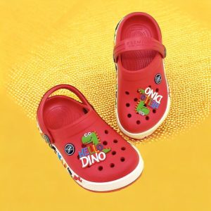 Zuecos Goma 3D Dinosaurio Rojo para Niños - Pies Divertidos, Aventuras Salvajes