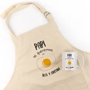 Pack Delantal y taza Padre te queremos un huevo